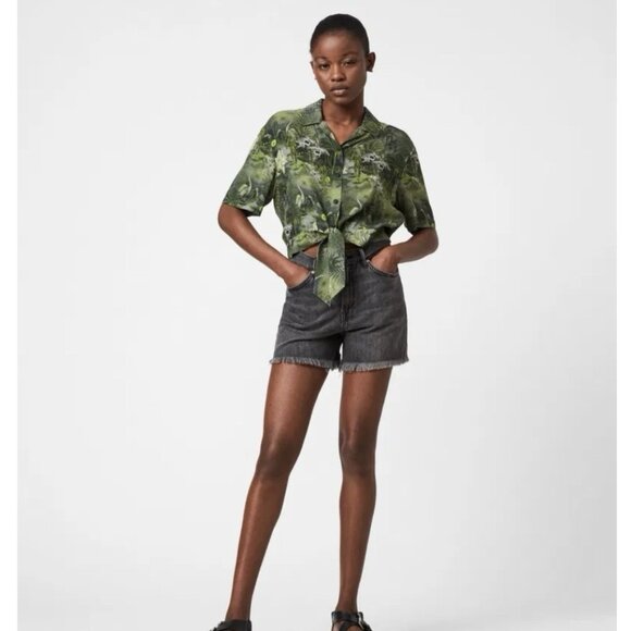 ALL SAINTS Leni Rejuvenate Shirt Tropical Hawaiian Green Print Size US 4 - Picture 11 of 11